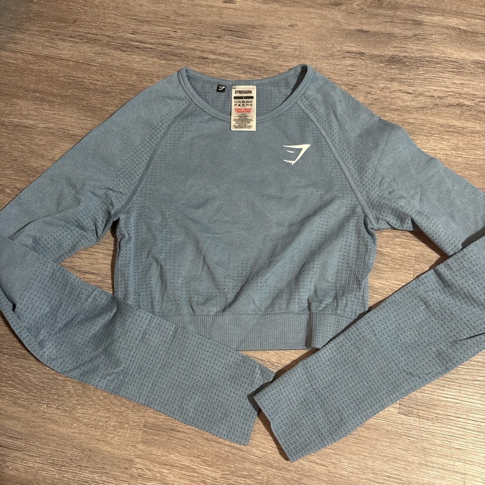 Gymshark Blue Cropped Long Sleeve Workout Top